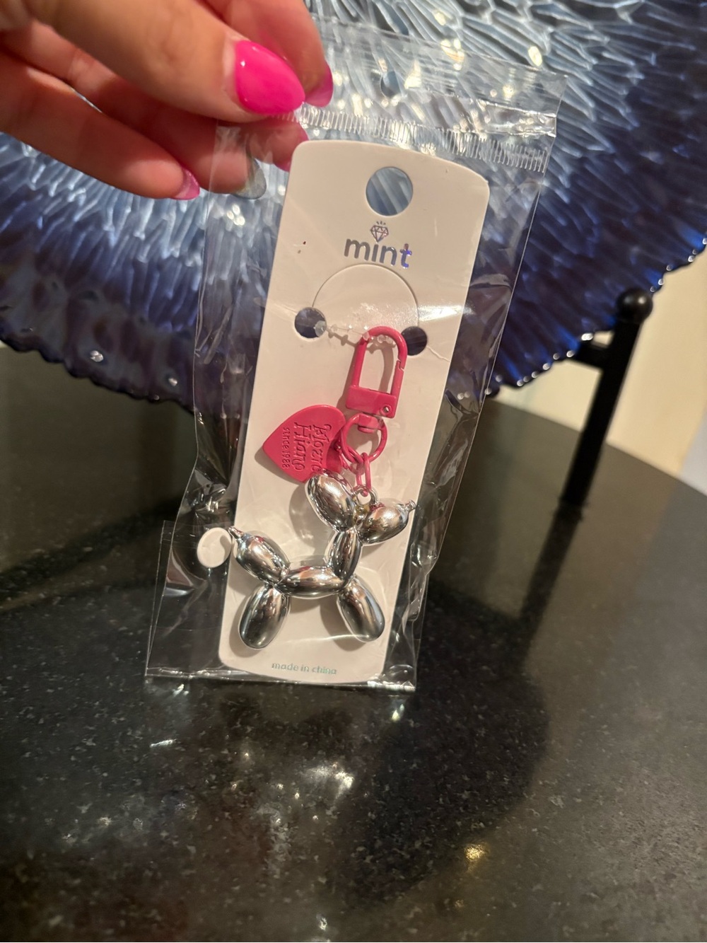 Silver Chrome & Pink Balloon Dog Bag Charm/Keychain/Charm